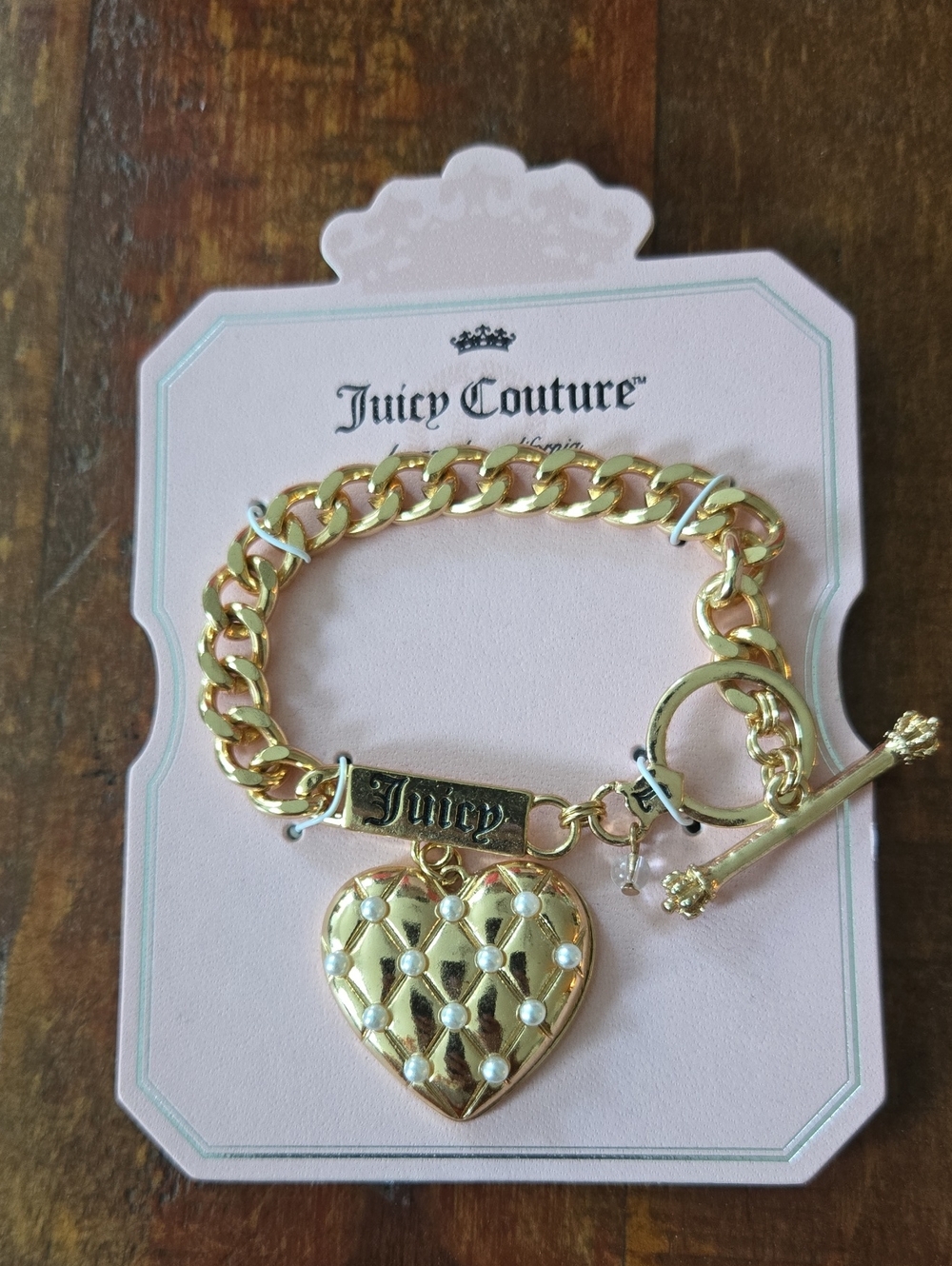 Juicy Couture Gold Tone Heart Charm Toggle Bracelet